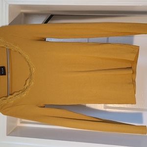 Vila Marigold Mustard lace ribbed vnack long-sleevee top